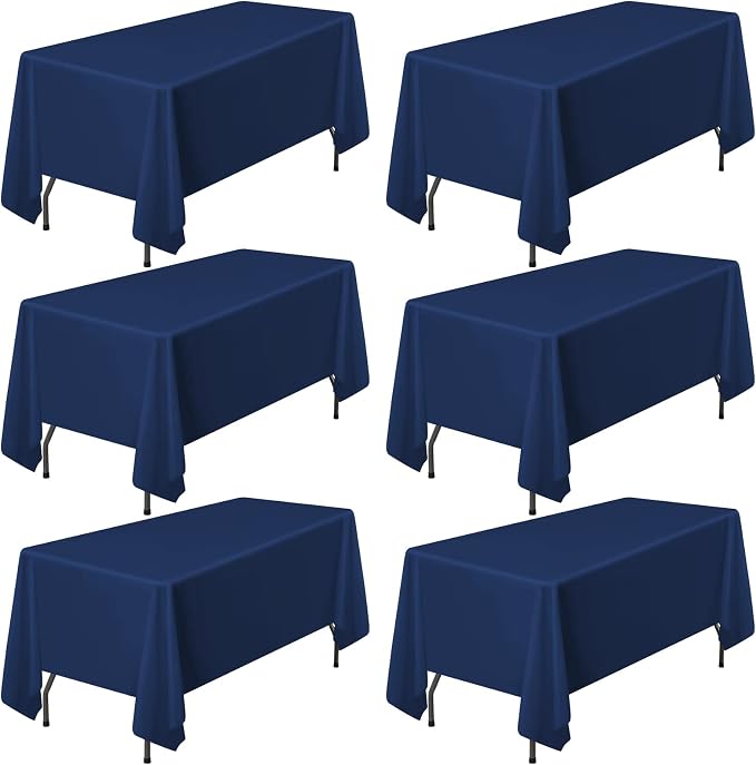 Pesonlook 6Pack Navy Blue Tablecloths for 6 ft Rectangle Tables, 60 x 102 Inch Rectangle Table Cloth Polyester Fabric Washable Table Cloth for Wedding Reception Banquet Party Restaurant
