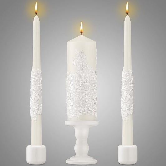 Irenare Unity Candles with Holder for Wedding Ceremony Wedding Decortions Accessories Glass Candle Holder Pillar Candle for Formal Events Church (Ceramics)