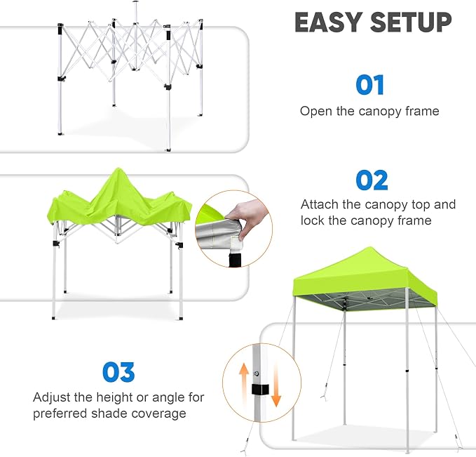 COOS BAY 5x5 Pop Up Canopy Tent, Portable Lightweight Sun Shelter with Carry Bag, Easy Setup Outdoor Canopy for Beach, Camping, Sports & Backyard Shade, Neon Green