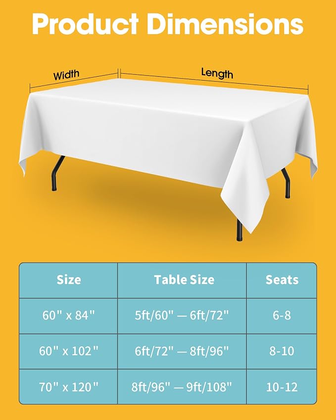 Niuara White Rectangle Table Cloth - 6 Pack, 60" x 84" Washable Polyester Tablecloth for 5FT Tables, Wrinkle-Resistant Table Cover for Weddings & Parties