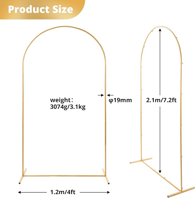 7.2 ft Gold Metal Balloon Arch Stand, Arch Backdrop Stand with Stable Base – Easy-to-Install Wedding, Birthday, Baby Shower & Garden Party Decoration