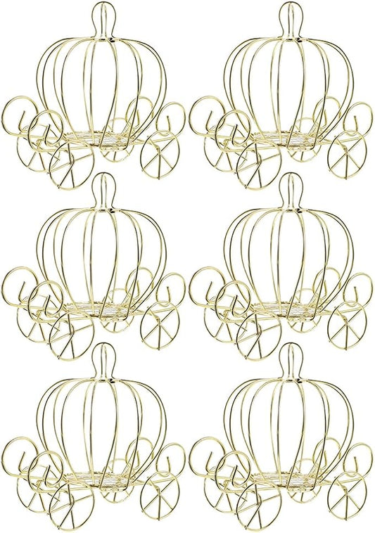 Veemoon 6PCS Pumpkin Carriage Candy Box,Halloween Pumpkin Carriage Gold Wire Candy Box - Decorative Tabletop Centerpiece for Anniversary Wedding Birthday Halloween Party - 4.7 X 4.3 X 1.9 Inch