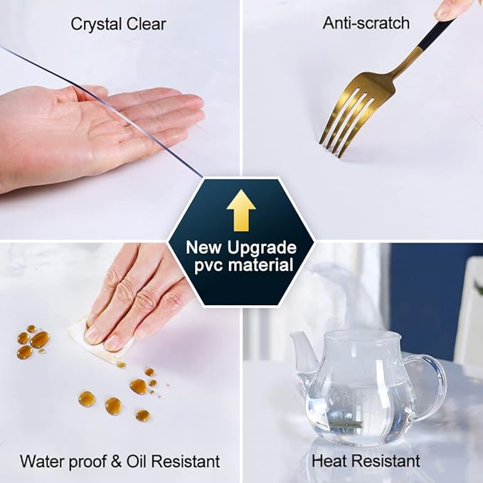 40x76 inch Thick Clear PVC Dining Table Protector Cystal Plastic Tablecloth Desk Cover Pad Mat Coffee Kitchen Bistro Bar Table Cloth Top Protection Rectangular Vinyl Plastic Waterproof Heat Resistant