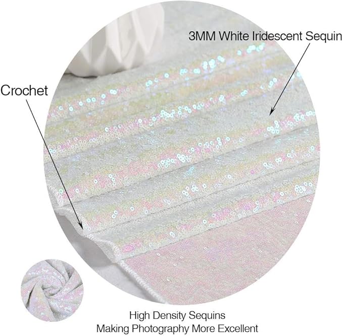 Eternal Beauty White Iridescent Sequin Backdrop, 20x10 Ft Glitter Background Curtains for Shimmer Photography Party Wedding Birthday Back Drop Decor