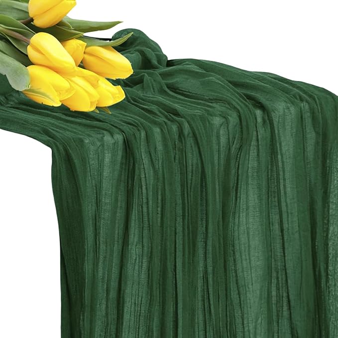 MDS Pack of 10 Cheesecloth Table Runner 35x120 Inch, 10FT Long Gauze Cheese Cloth Table Runner for Wedding Party Birthday Bridal Shower Farmhouse Garden Boho Rustic Table Decoration - Hunter Green