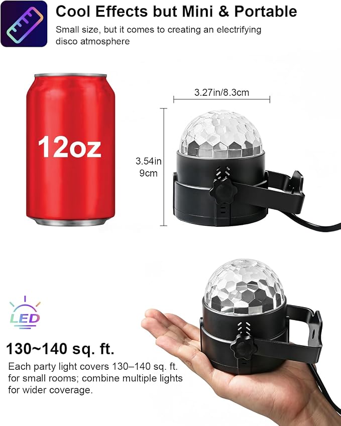 Luditek 2-Pack Sound Activated Party Lights with Remote Control, Disco Ball Light, DJ Strobe Lamp for Home Room Dance Party Supplies White Elephant Gifts Birthday Christmas Halloween Party Decorations