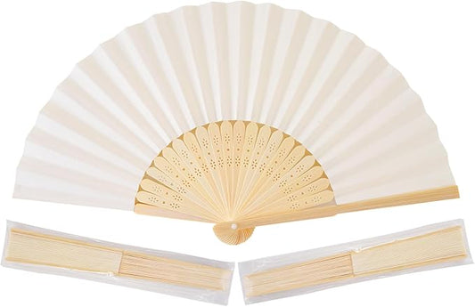 Sepwedd 50pcs Cream-Coloured Paper Hand Fan Bamboo Folding, Handheld Paper Fan for Wedding Party and Home Decoration
