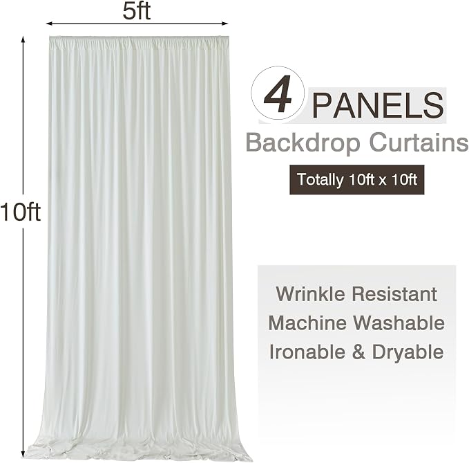 20x10ft Wrinkle Free Ivory Backdrop Curtains for Parties, 4 Panels 5x10ft Silky Polyester Photo Backdrop Drapes Back Drop Cloth Drapery for Wedding Birthday Photography Background