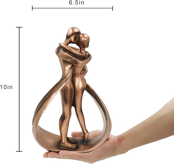 DreamsEden 7th Anniversary Set for Wife, Resin Couple Sculpture & Iron Rose with Stand, Copper Wedding Gift for Her, Romantic Home Decor Statue
