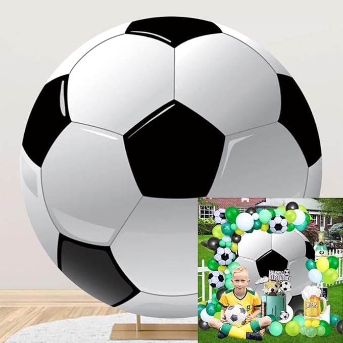 Soccer Round Backdrop Cover 6.5ft,Sports Theme Arch Backdrop for Party&Photography Birthday Decoration,Soccer Field Football Lovers Fans Children Birthday Party Circle Background Event Banner