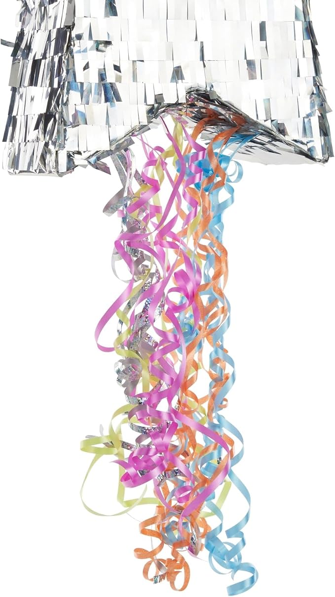 Sparkle and Bash Star Pinata with Pull Strings - Silver, 13 x 13 x 3 in - Space Theme Birthday Decoration & Baby Shower Supply - Pinatas with Pull Strings for Kids & Adults