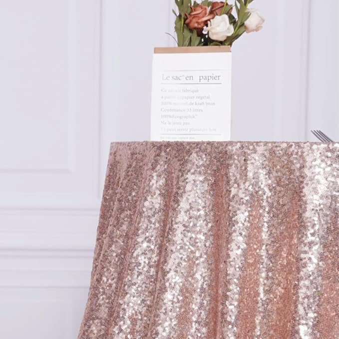 Poise3EHome 70 Inch Round Rose Gold Sequin Tablecloth for Party Cake Dessert Table Exhibition Events