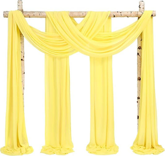 Wedding Arch Draping Fabric,4 Panels 28" x20ft Yellow Wedding Arch Drapes for Ceremony Chiffon Fabric Drapes Arbor Drapery Wedding Arch Decorations for Reception Sheer Backdrop Curtains for Party