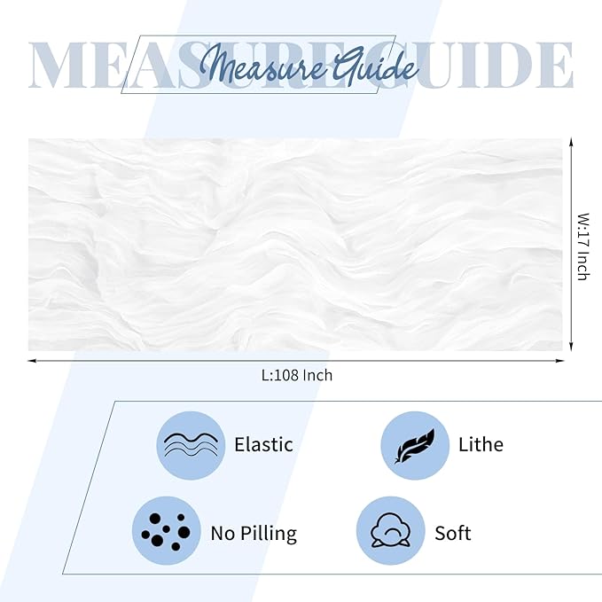 25 Pack White Cheesecloth Table Runner 17 x 108 Inch Fall Thanksgiving Boho Rustic Farmhouse Gauze Cheese Cloth Runner for Wedding Party Baby Shower Home Decor Holiday Decorations