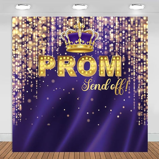 Prom Send Off Backdrop Purple and Gold 2026 Graduation Photography Background Party Decorations Class of 2026 Congrats Grad Banner Photo Booth Props (Purple and Gold, 6x6ft)