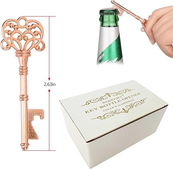100 PCS Wedding Favors Bottle Opener,Vintage Skeleton Key Bottle Opener,Key Bottle Openers with Escort Tag Cards and Key Chains Wedding Gifts for Guest（Rose Gold）