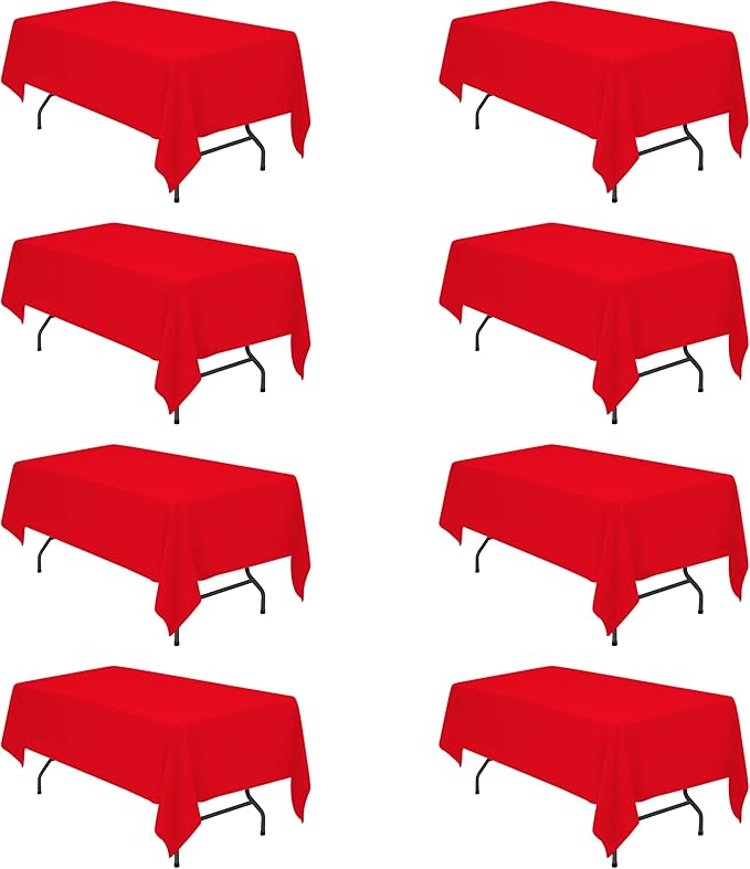 BRILLMAX 8 Pack Red Tablecloths 60 x 102 Inch for 6ft Rectangle Tables - 150 GSM Polyester Fabric, 15" Standard Drop, Water, Stain & Wrinkle Resistant Cloth Cover for Wedding Banquet Dining Buffet