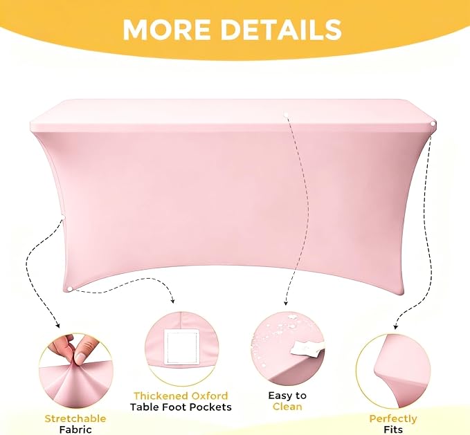 8ft Stretch Spandex Table Cover for Standard Folding Tables[6 Packs, Pink]