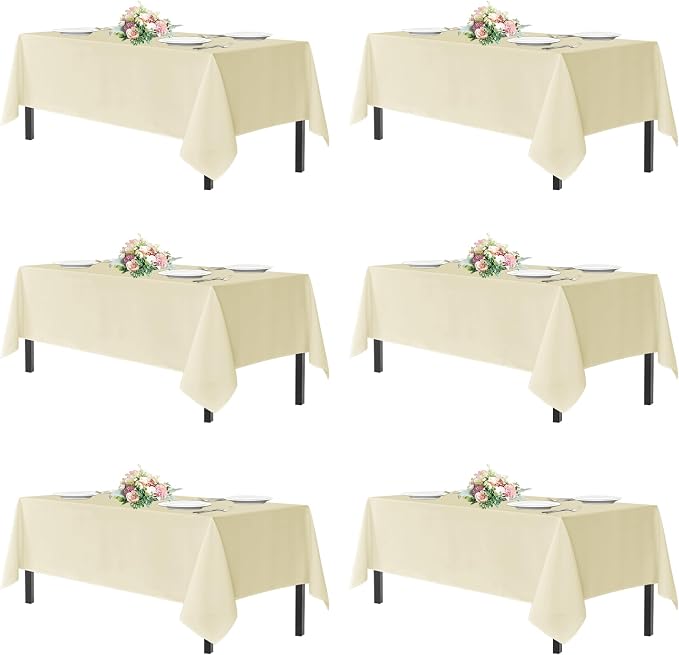 sancua Beige Tablecloths for 8 Foot Rectangle Tables, 6 Pack - 60x120 Inch - Washable Fabric Cloth Table Cloth for Wedding, Party, Birthday, Banquet, Reusable Polyester Table Covers