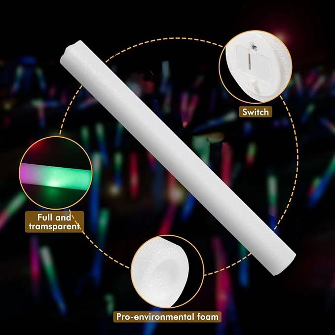 SHQDD 44 PCS Foam Glow Sticks Bulk with 3 Modes Colorful Flashing, Glow Sticks Pack, Foam Light Up Sticks, Glow in Dark Party Supplies for Wedding, Raves, Party, Halloween, 4th of July