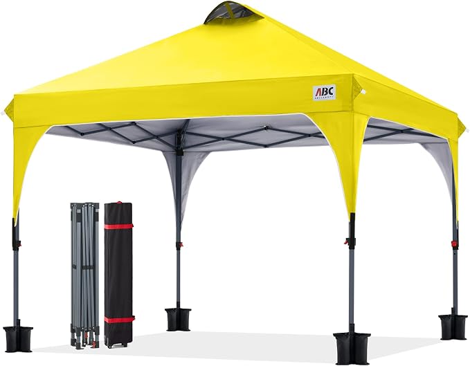 ABCCANOPY Outdoor Pop up Canopy Tent, 10x10 Instant Portable Canopy for Camping, Beach, Backyard,Yellow