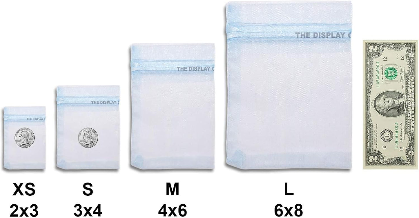 TheDisplayGuys 48-Pack 4x6 Blue Sheer Organza Gift Bags with Drawstring, Jewelry Candy Treat Wedding Party Favors Mesh Pouch