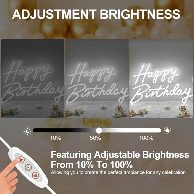 Happy Birthday Neon Sign for All Partys, Large Size-23 x 14inch, Led Neon Signs With Dimmable Switch for Wall Decor, Photo Backdrop (Power by USB)-by Colysor
