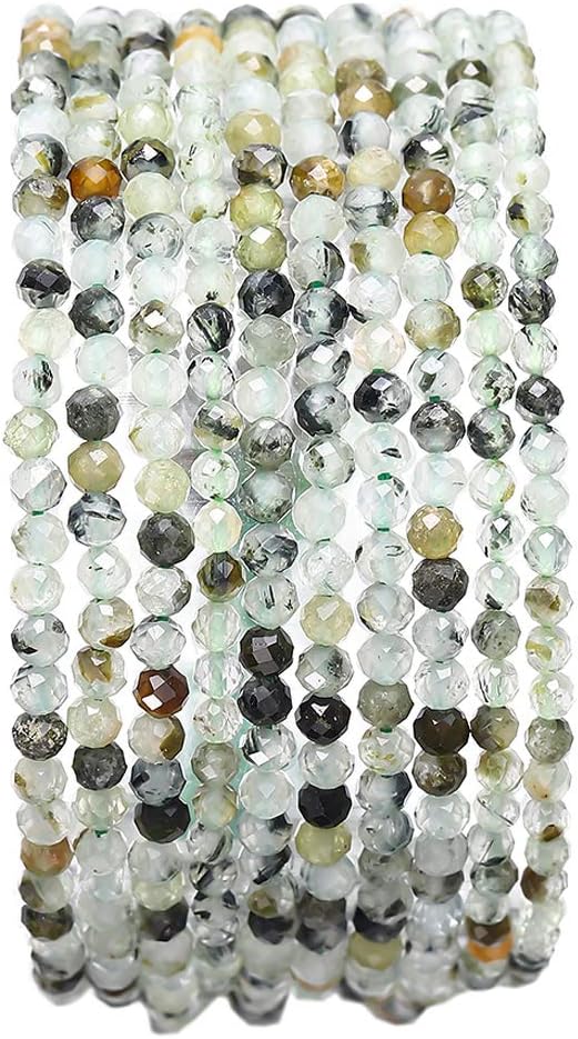 Faceted Natural Prehnite Stone Round Loose Semi Gemstone Beads for Jewelry Making 3-3.5mm 38cm