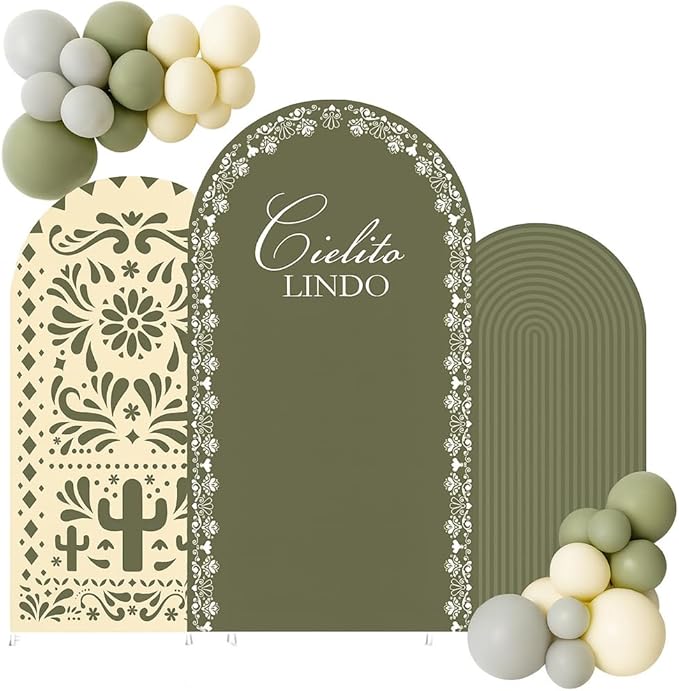 Set of 3 Arch Backdrop Cover Cielito Lindo Baby Shower Spandex Arch Fabric Cover for Mexican Bridal Wedding Birthday Party Decoration (4FT 5FT 6FT,Green)