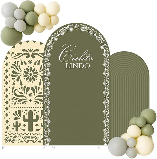Set of 3 Arch Backdrop Cover Cielito Lindo Baby Shower Spandex Arch Fabric Cover for Mexican Bridal Wedding Birthday Party Decoration (6FT 6.6FT 7.2FT,Green)
