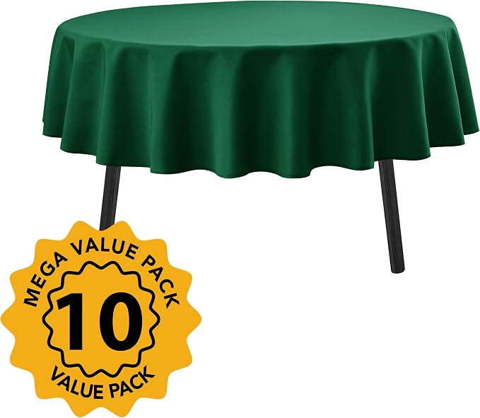 10-Pack Hunter Green Round Tablecloths, 84 Inches, Stain-Resistant Polyester for 3-5 Ft Round Tables - Washable Table Covers for Weddings, Banquets, Birthday Parties, Events