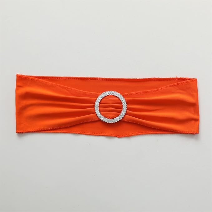 Dimatic Spandex Chair Sashes Bands 50PCS Stretch Chair Cover Ties Bows with Buckle Slider Wedding Party Reception Banquet Decoration (Orange)
