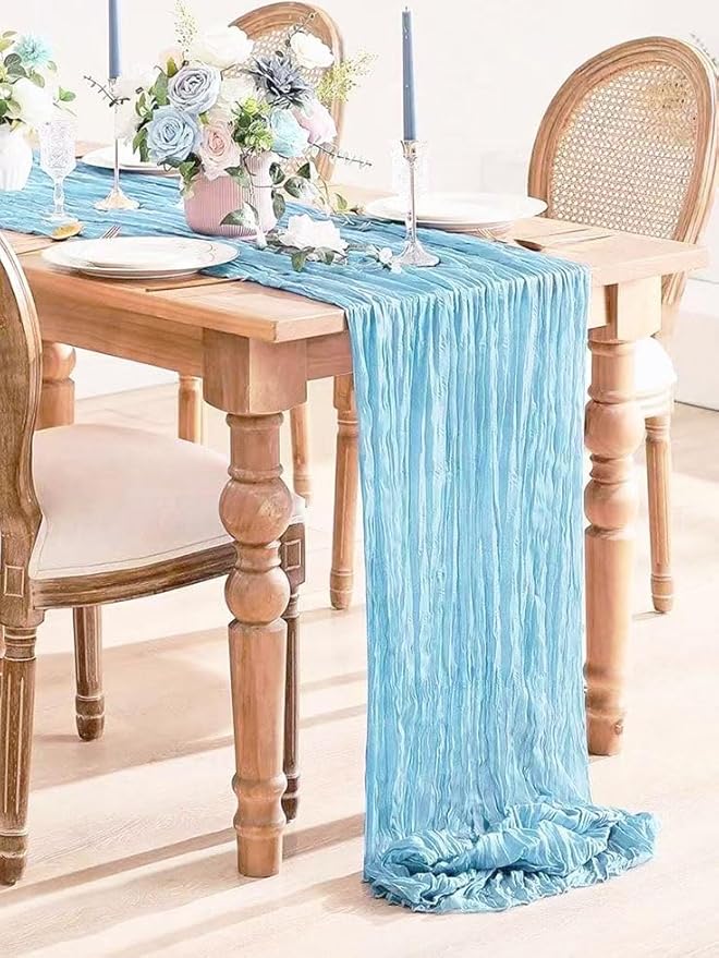 6Pack Baby Blue Cheesecloth Table Runner 10Ft Gauze Table Runner Blue Cheese Cloth Table Runners Long Sheer Fabric Tablerunners for Wedding Party Bridal Shower Thanksgiving Christmas