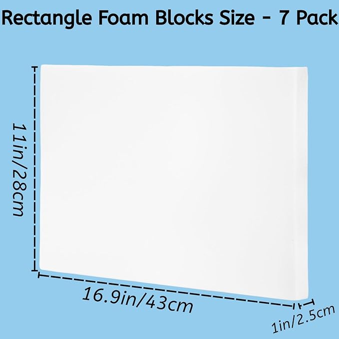 YOUEON 7 Pack Craft Foam Blocks, 17x11x1 Inch White Foam Rectangle Blocks, Polystyrene Sheets, EPS Boards for Arts and Crafts, Sculpting, Modeling, School, Home