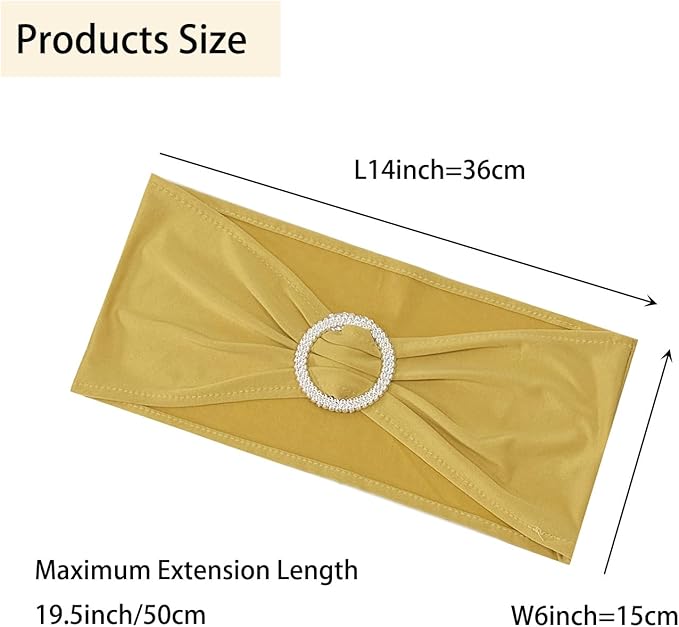 Spandex Chair Sashes Bands 100PCS Stretch Chair Ties Bows with Buckle Slider for Wedding Party Banquet Decoration (Gold New)