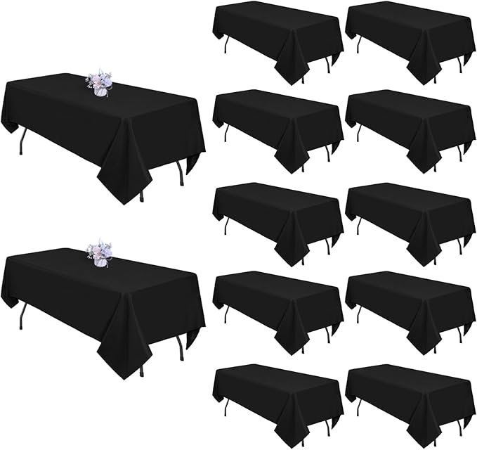 12 Pack Black Tablecloths 60x126 Inch Table Cloths for 8 Foot Rectangle Tables, Wrinkle Resistant Washable Rectangular Fabric Table Cover for Dining Wedding Banquet Camping Party