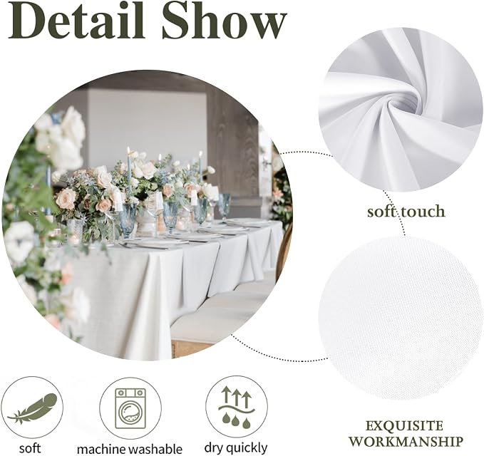 10 Pack White Table Cloth Rectangle 60 x 102 Inch, Rectangle Tablecloth for 6ft Tables, Stain and Wrinkle Resistant Polyester Washable Fabric Tablecloth for Wedding Banquet, Restaurant, Parties