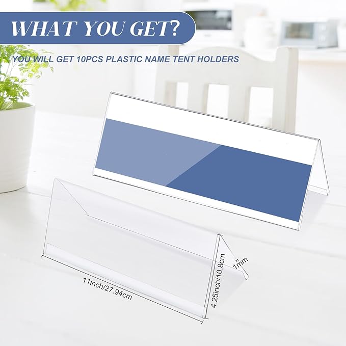Vicenpal 30 Pieces Clear Plastic Name Tent Holders 11" x 4.25" Acrylic Name Plate for Desk PVC Card Tent Holder Desk Sign Frame for Table Office Business Conference Meeting Room School Display Stand