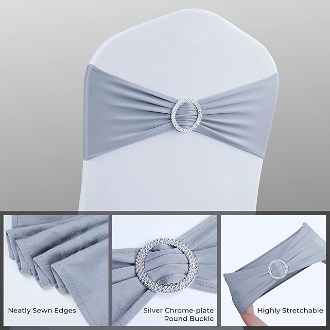 Spandex Chair Sashes Bows - Babenest 30PCS Premium Stretch Chair Cover Band with Buckle Slider Universal Elastic Chair Ties for Wedding Party Ceremony Reception Banquet Decoration (Grey)
