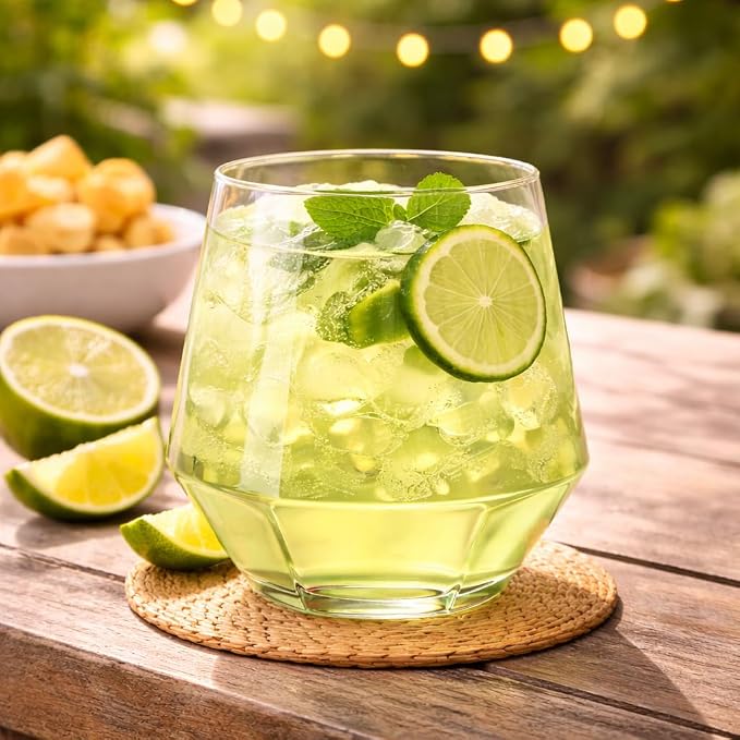 Oojami 40 Pack Diamond Disposable Plastic Wine Glasses 12oz for Parties | Stemless Wine Cups, Champagne Cocktail Whiskey - Shatterproof Unbreakable Reusable Recyclable BPA-Free, Weddings Birthday