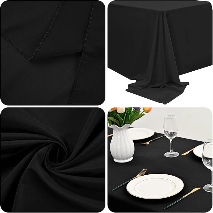 6 Packs Tablecloth 90 x 156 Inch, Black Polyester Table Cloth for 8ft Rectangle Tables, Stain and Wrinkle Resistant Washable Fabric Table Cover for Wedding Banquets Parties Buffet Dining Table