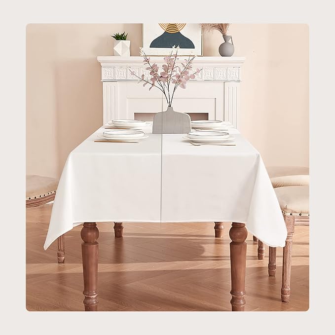 BALCONY & FALCON Rectangle Table Cloth Waterproof Tablecloth Fuzzy Linen and Satin Double-Sided Usable Table Cover for Dining, Kitchen, Cafe, Parties and Outdoor Use (White 57x118)