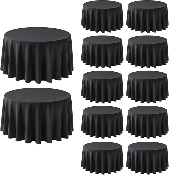 12 Pack Black Round Tablecloth 108 Inch | Washable Polyester Tablecloth Stain and Wrinkle Resistant Decorative Table Cover for Wedding Party Dining Banquet