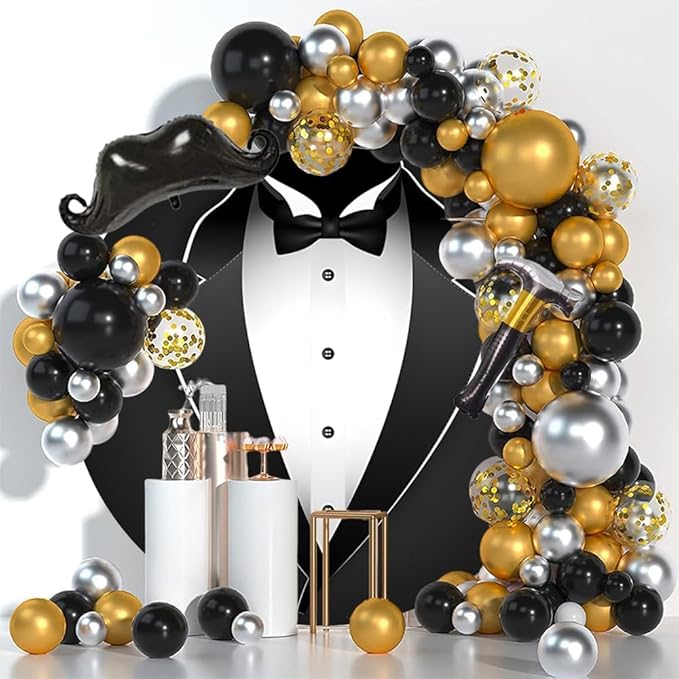 7.2ft Gentleman Tuxedo Round Backdrop Cover Black and White Bow Tie Suit Circle Photo Background for Man Portrait Birthday Party Decoration,Wedding Arch Backdrop Cover,Boy Baby Shower Photos