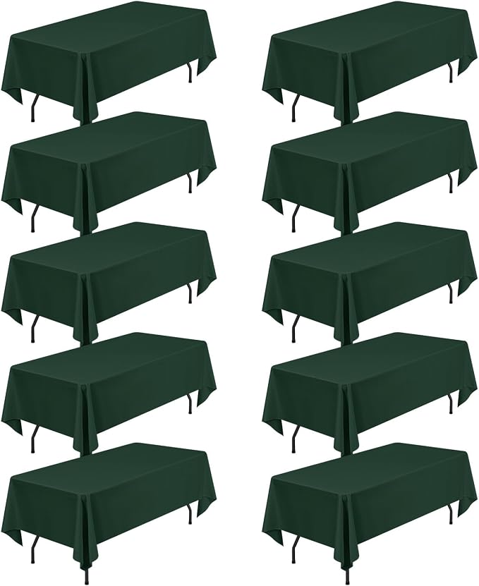 10 Pack 60 x 126 Inch Rectangle Tablecloth, Hunter Green Tablecloth for 8 Feet Rectangle Tables, Stain and Wrinkle Resistant Washable Fabric Table Cloth for Wedding Dining Table Buffet Parties Camping