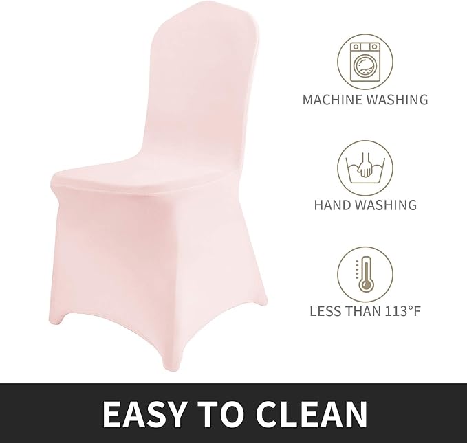 Peomeise 12pcs Stretch Spandex Chair Cover for Wedding Party Dining Banquet Event (Blush Pink, 12)