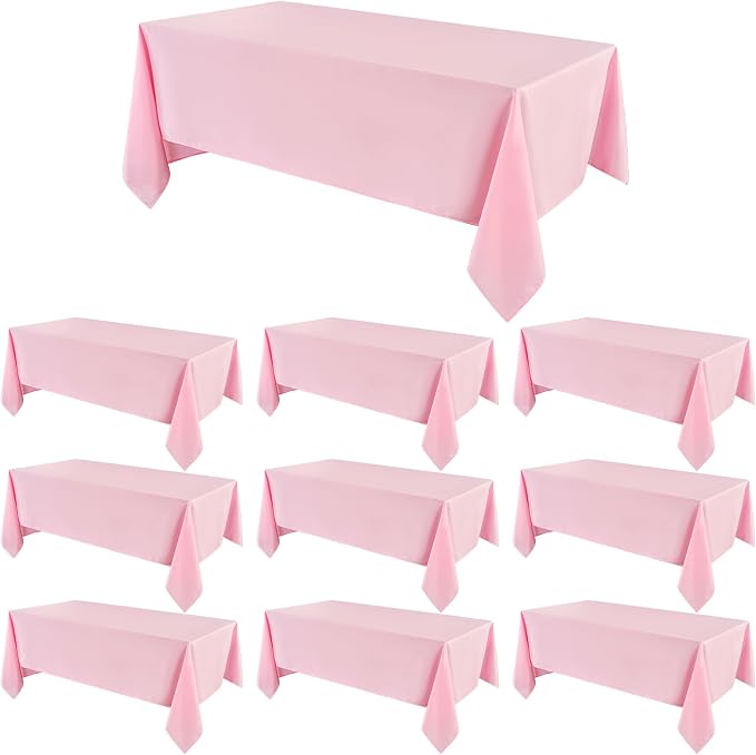 Rectangle Tablecloths 90x132 Inch 10 Pack Pink Tablecloth for 6ft Washable Decorative Polyester Table Cloths for 8ft Dining Table Banquets Buffet Parties and Wedding