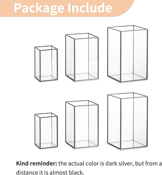 NUPTIO Hurricane Glass Candle Holders: 6 Pcs Clear Lantern Pillar Candles Holder with Black Metal Frame Modern Candle Lanterns Centerpiece for Wedding Ceremony Holiday Decoration 8.1 & 6.5 & 4.7 inch