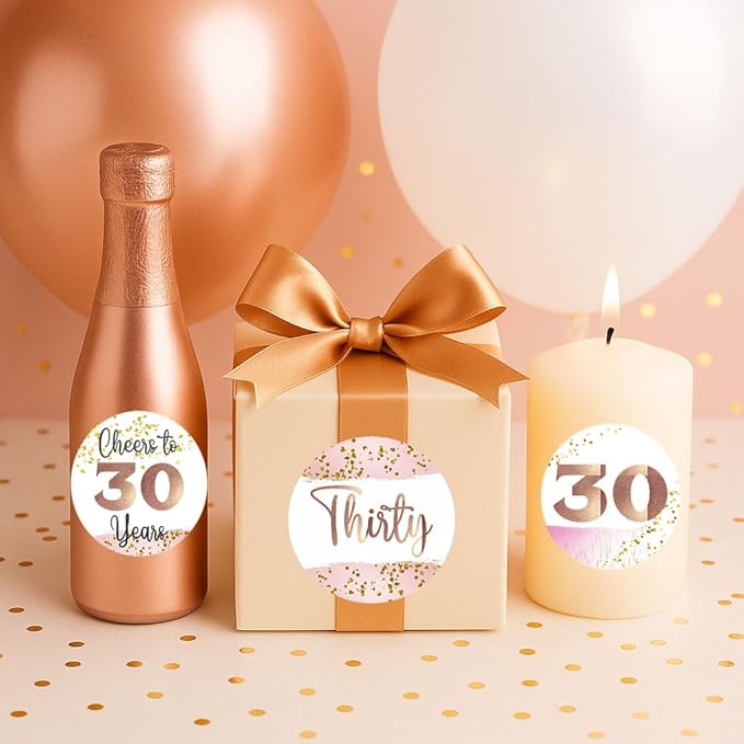 30th Birthday Sticker Labels by Adore By Nat – Rose Gold Party Favor Stickers for Women – 2 Inch Round - Set of 30