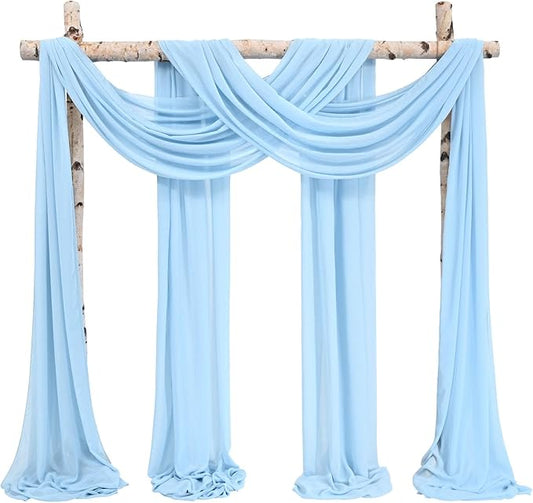 Wedding Arch Draping Fabric,4 Panels 28" x18ft Baby Blue Wedding Arch Drapes for Ceremony Sheer Chiffon Fabric Drapes Arbor Drapery Decorations for Reception Party